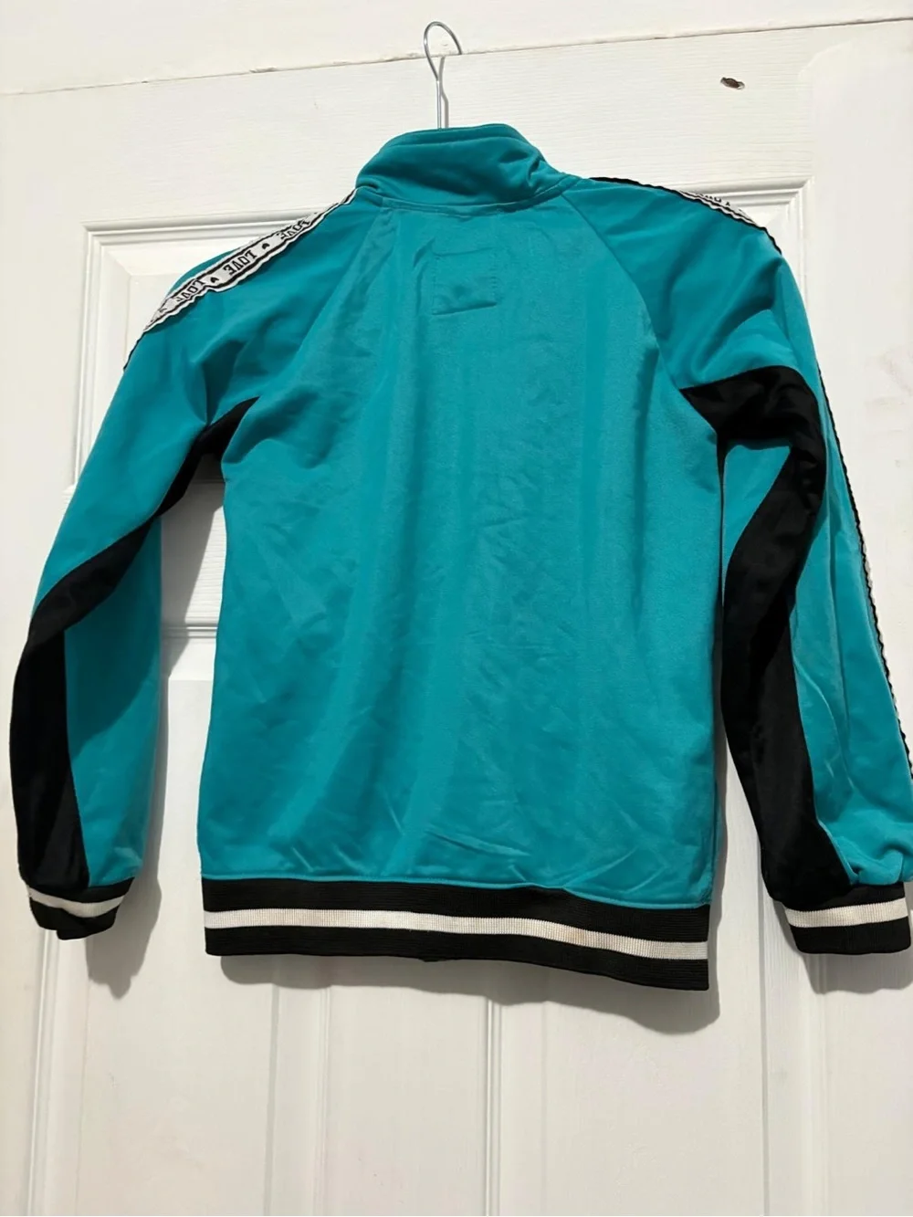 Kids' Teal & Black Zip-Front Track Jacket with Love Logo